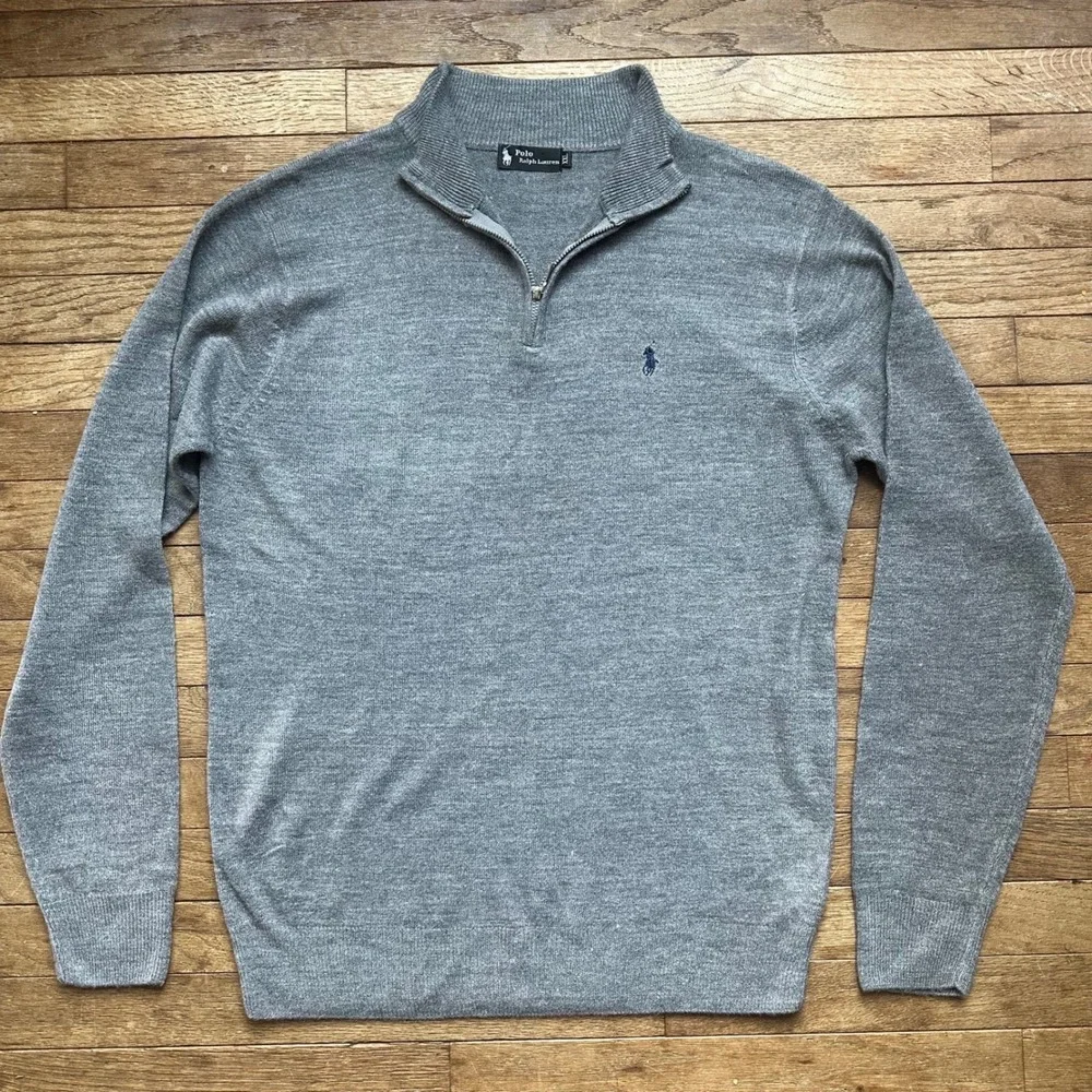 Polo Ralph Lauren XXL‎ 100% Cashmere Quarter Zip Pullover Sweater Mens Gray